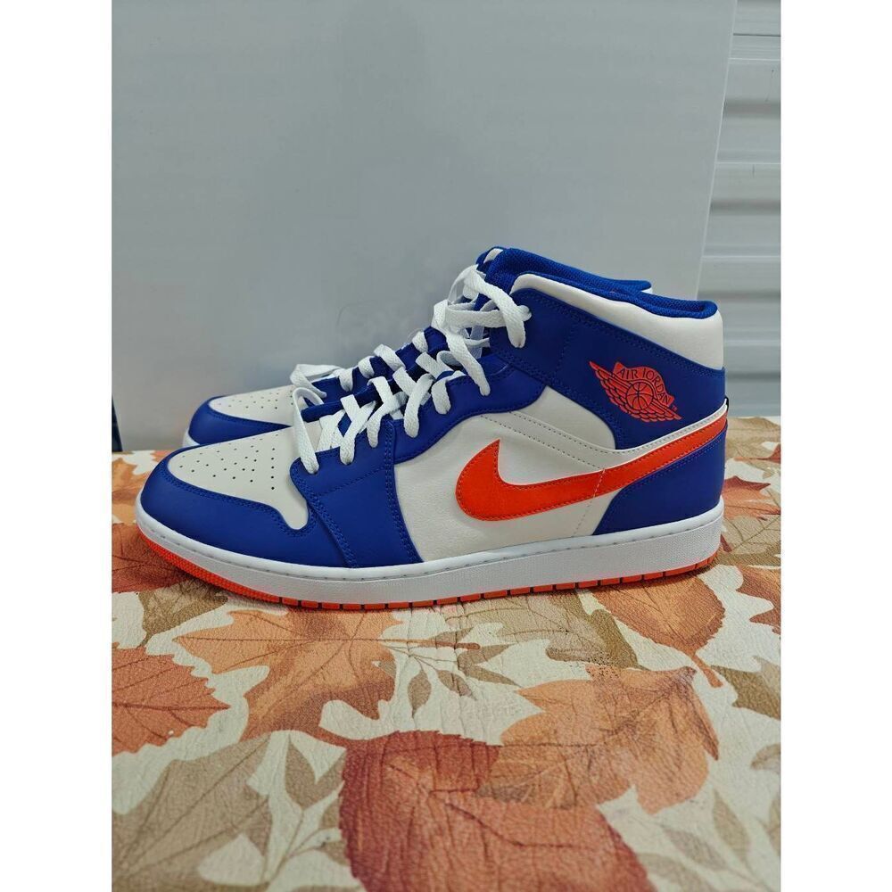 Nike Air Jordan 1 Mid Knicks Blue Orange FD1029-400 Men's Shoes Size 17